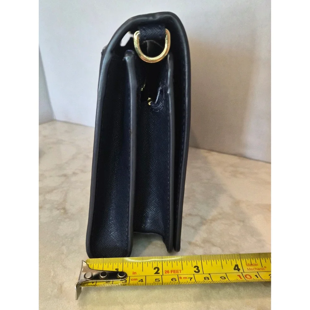Tory Burch Robinson Navy Saffiano Leather Convertible Shoulder Bag Card Holder